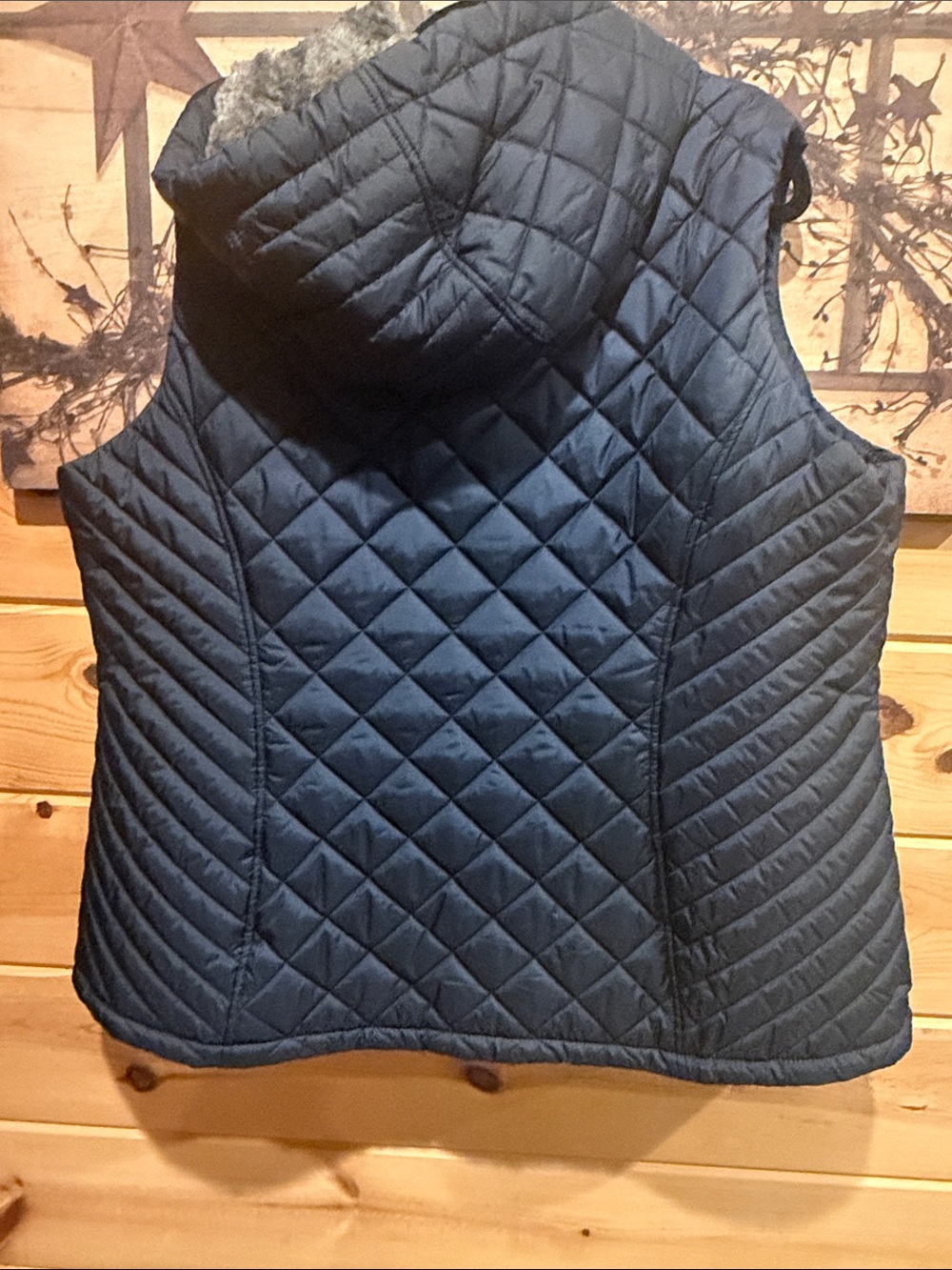 Faux Fur Lined Hooded Vest - Deep Navy - Picture 5 of 5